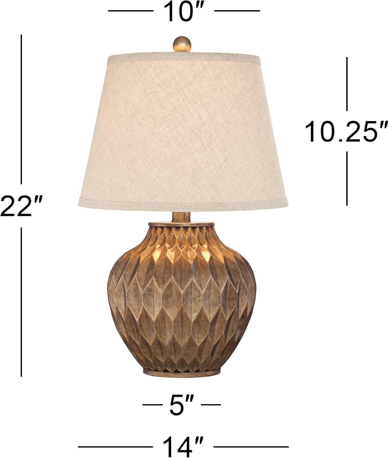 360 Lighting Buckhead Modern Accent Table Lamp 22" High Warm Bronze Brown Sculptural Geometric Textured Urn Tapered Fabric Drum Shade Bedroom Living Room House Home Bedside Nightstand Office