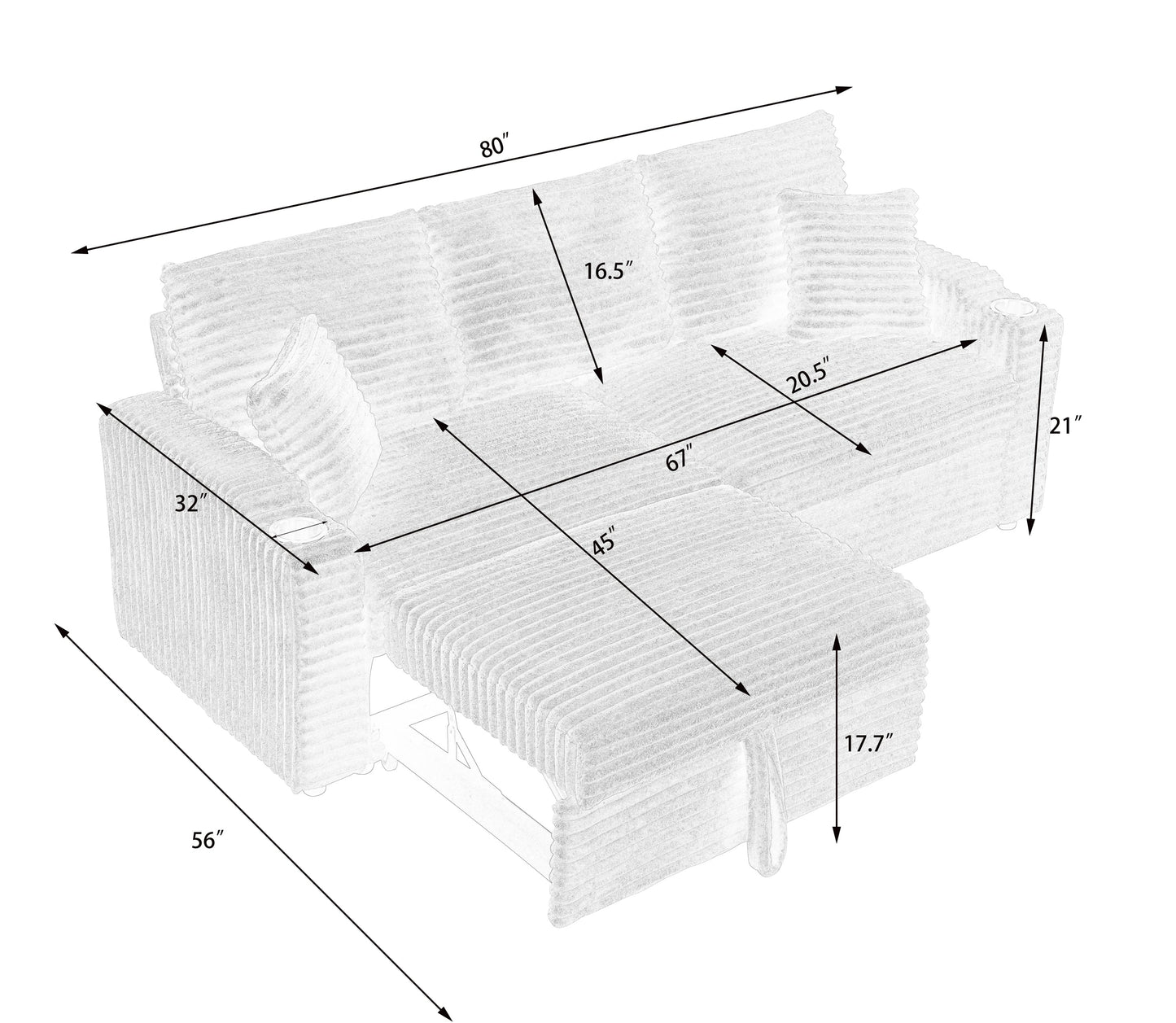An 80-inch two-in-one pull-out, foldable and hidden chaise longue