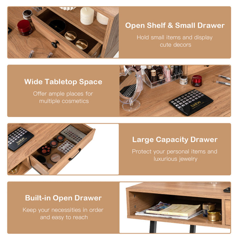 42-Inch Vanity Desk with Tabletop Shelf and 2 Drawers