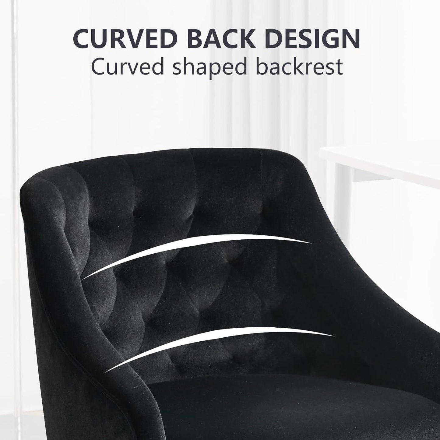 ATTICA Home Office Desk Chair Modern Velvet Office Chair Height Adjustable Computer Chair Mid-Back Swivel Task Chair Upholstered Velvet Desk Chair with Armrest for Study Bedroom Living Room(Black)
