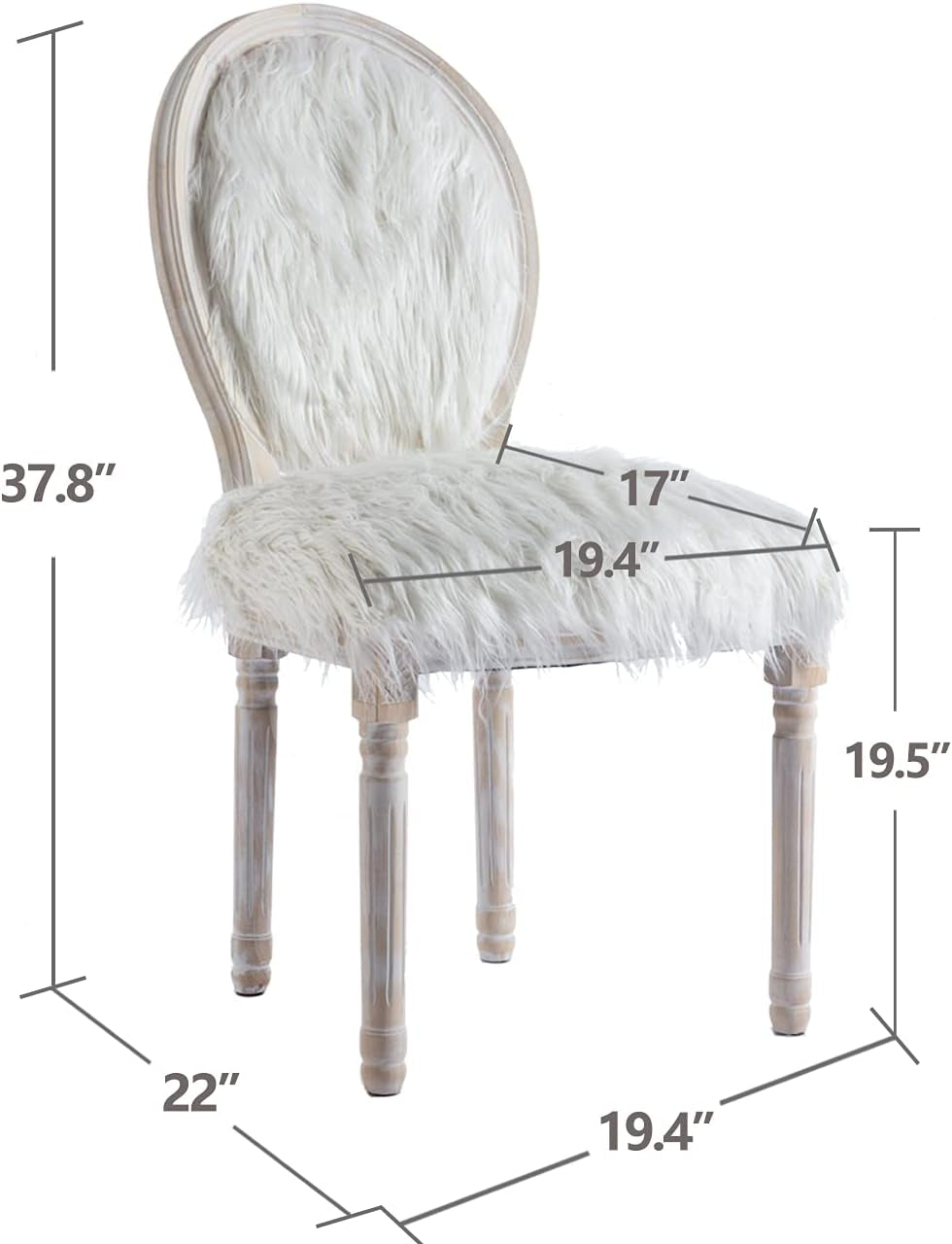 Kmax Faux Fur Elegant Kitchen Chairs Farmhouse Dining Room Chairs Bedroom Vanity Chairs Wood Legs with round Back, White