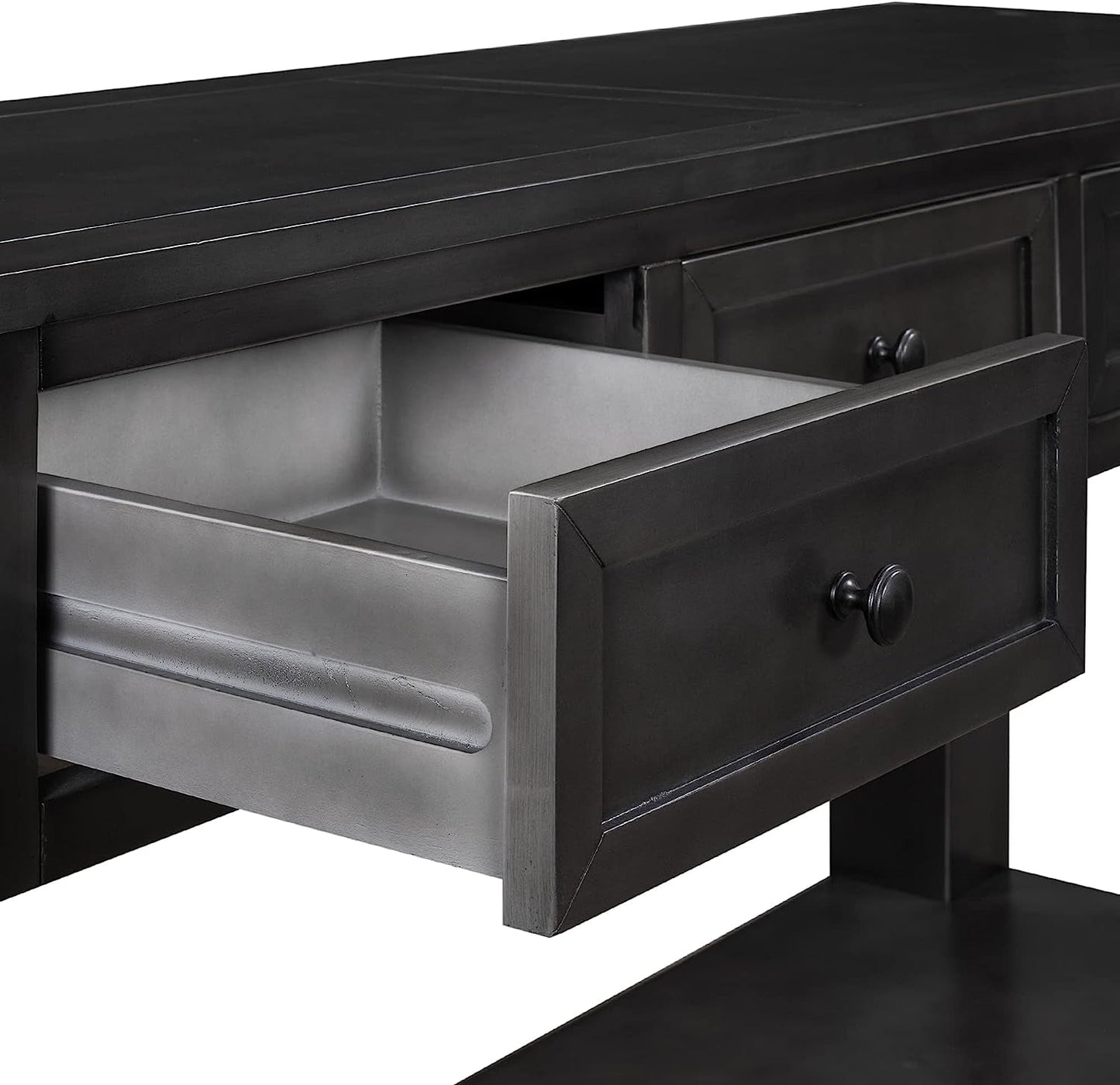 Black Console Table with Drawers and Shelf