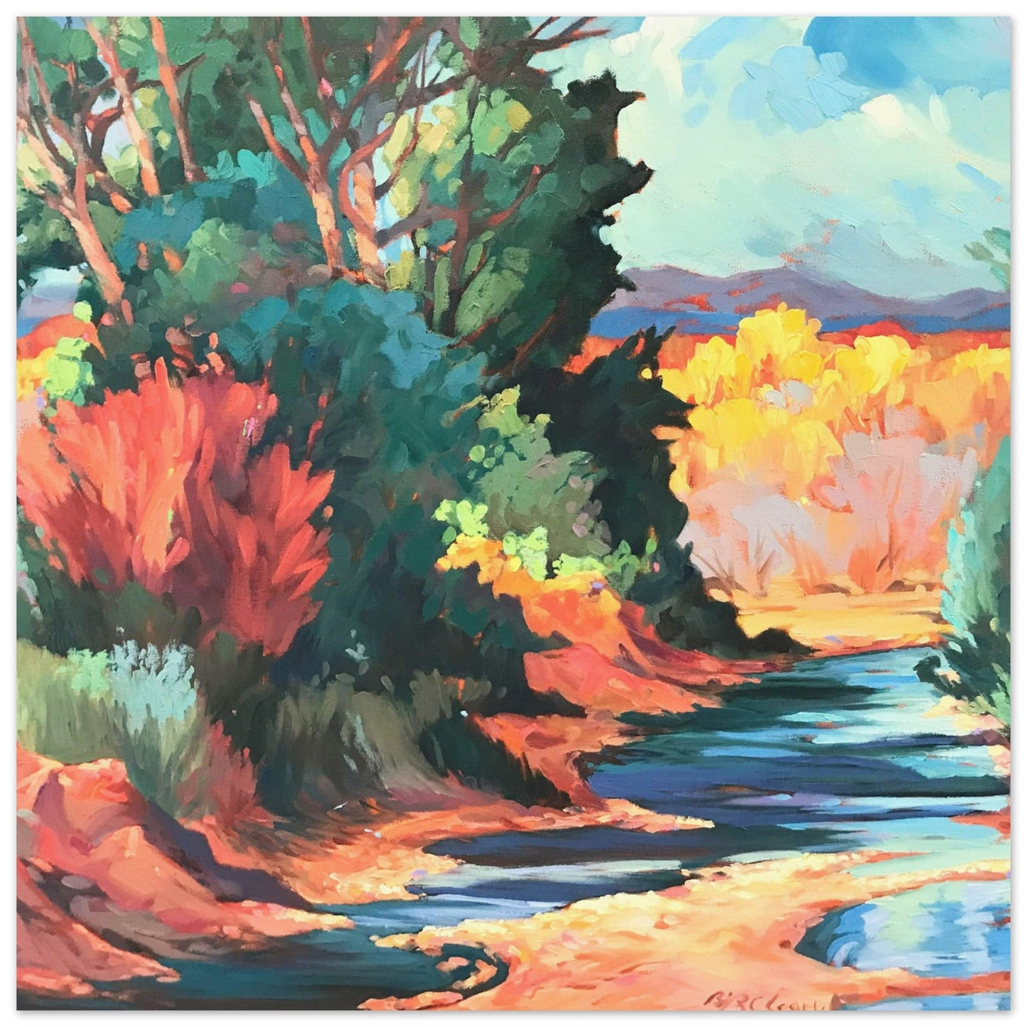 ‘Rio Pueblo’ Landscape I 16x16 Museum-Quality Matte Paper Poster | Original Artwork by American Artist Barbara Cleary
