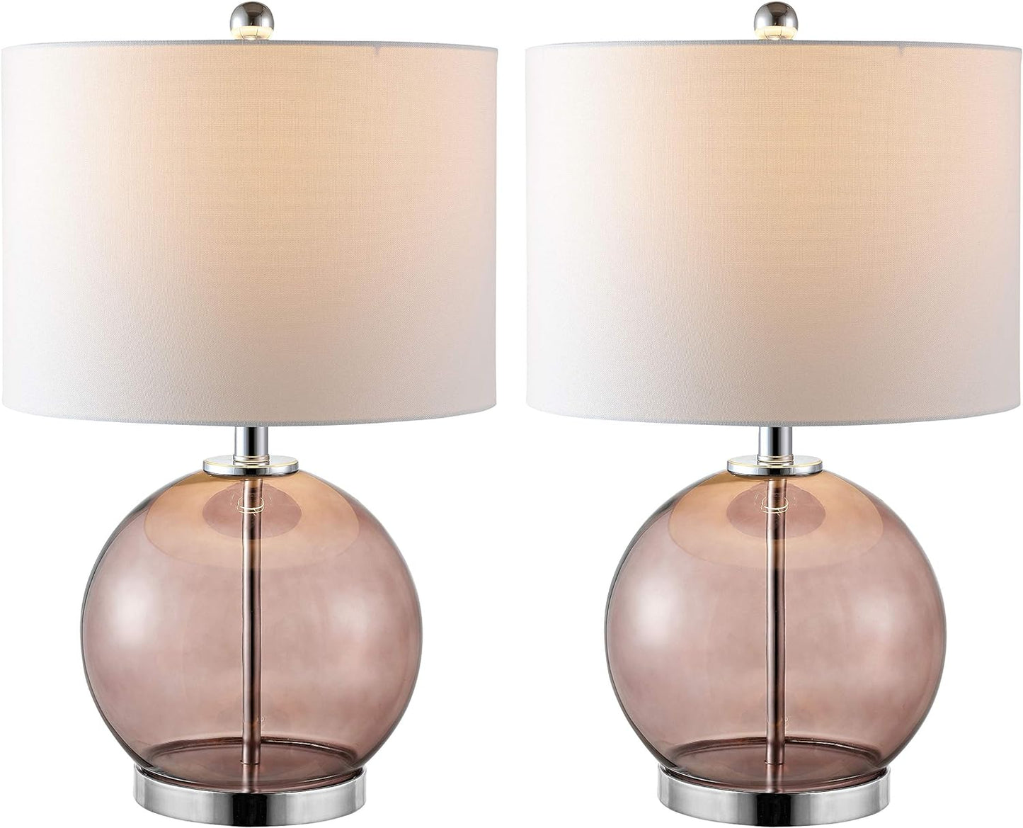 SAFAVIEH Lighting Collection Lonni Smoked Grey Glass 23-Inch Bedroom Living Room Home Office Desk Nightstand round Table Lamp Set of 2 (LED Bulbs Included)