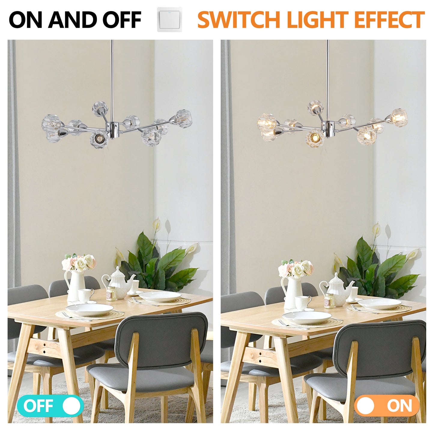 Modern Crystal Chandeliers, 9 Lights Chrome Chandelier for Living Room