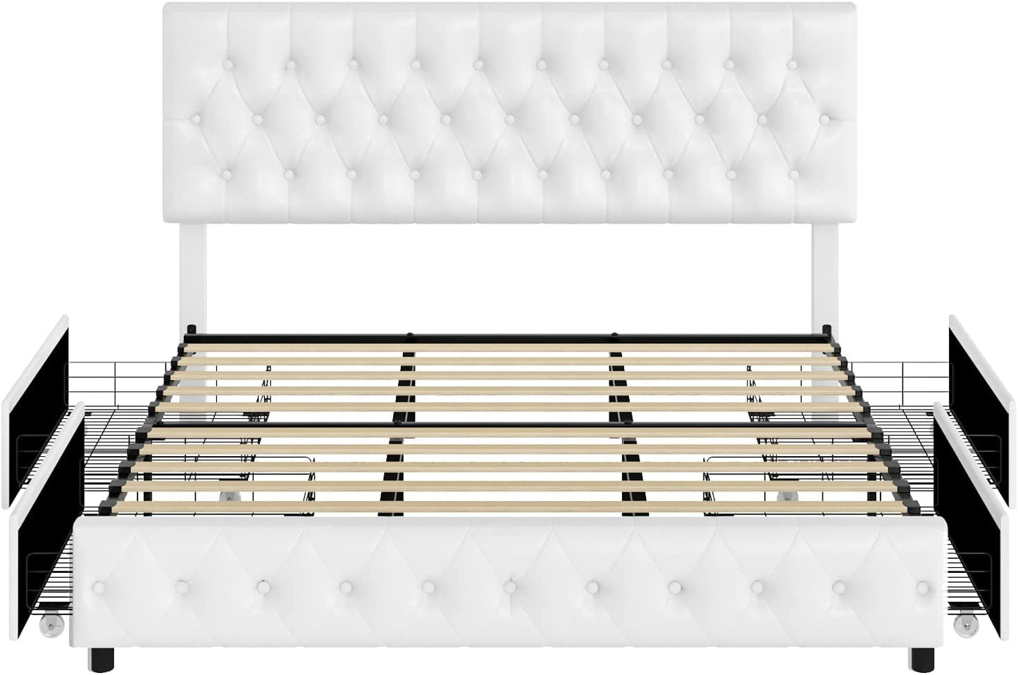 White Queen Bed Frame with Button Tufted Headboard