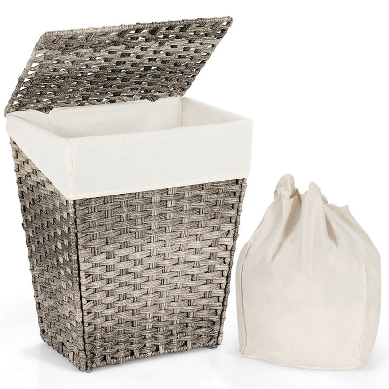 Foldable Handwoven Laundry Basket with Removable Liner