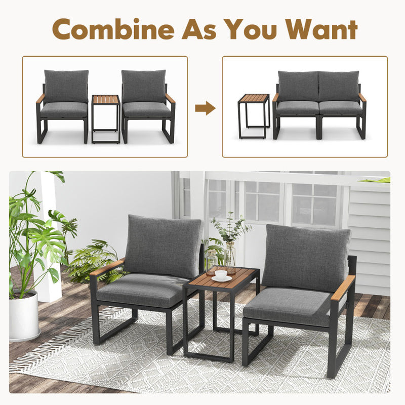 3 Pieces Aluminum Frame Weatherproof Outdoor Conversation Set with