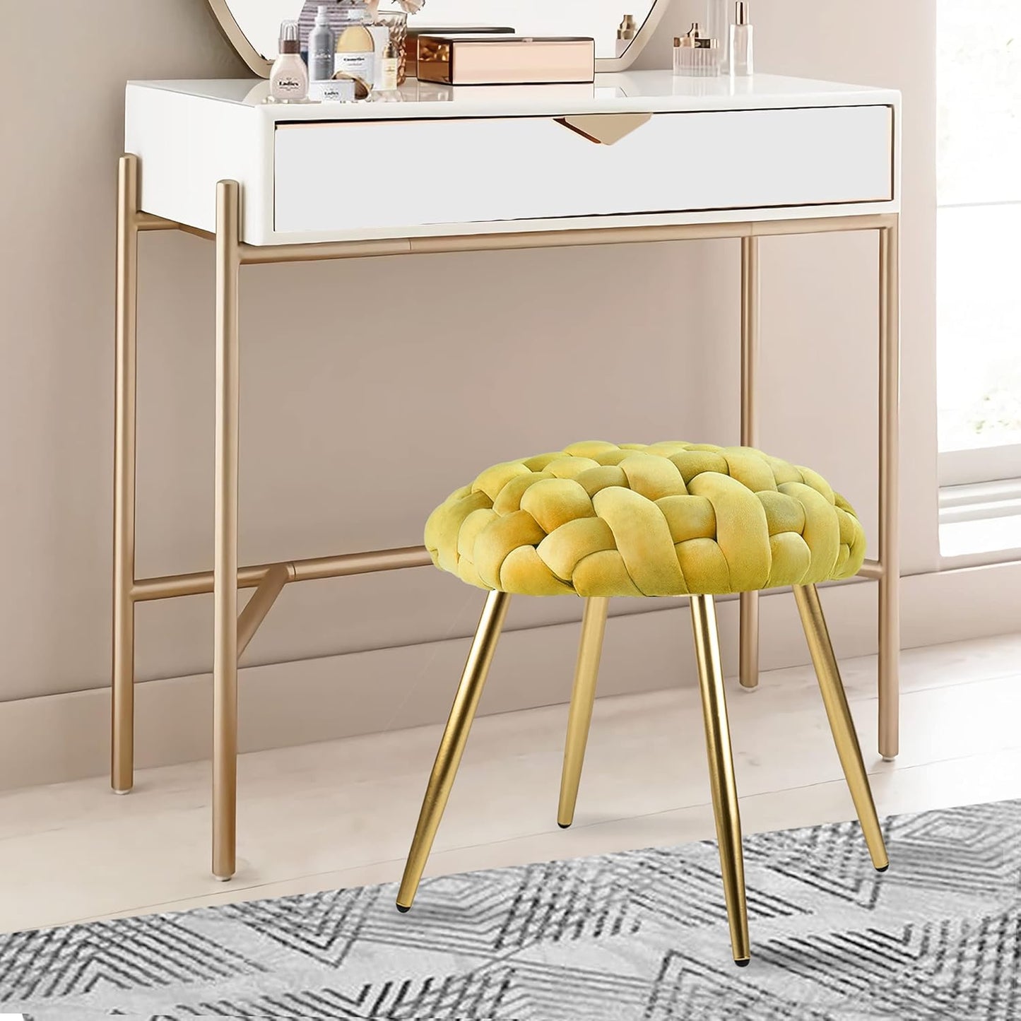 GIA Home Furniture Series Velvet Cross Woven Accent Stool, Chartreuse, Qty of 1
