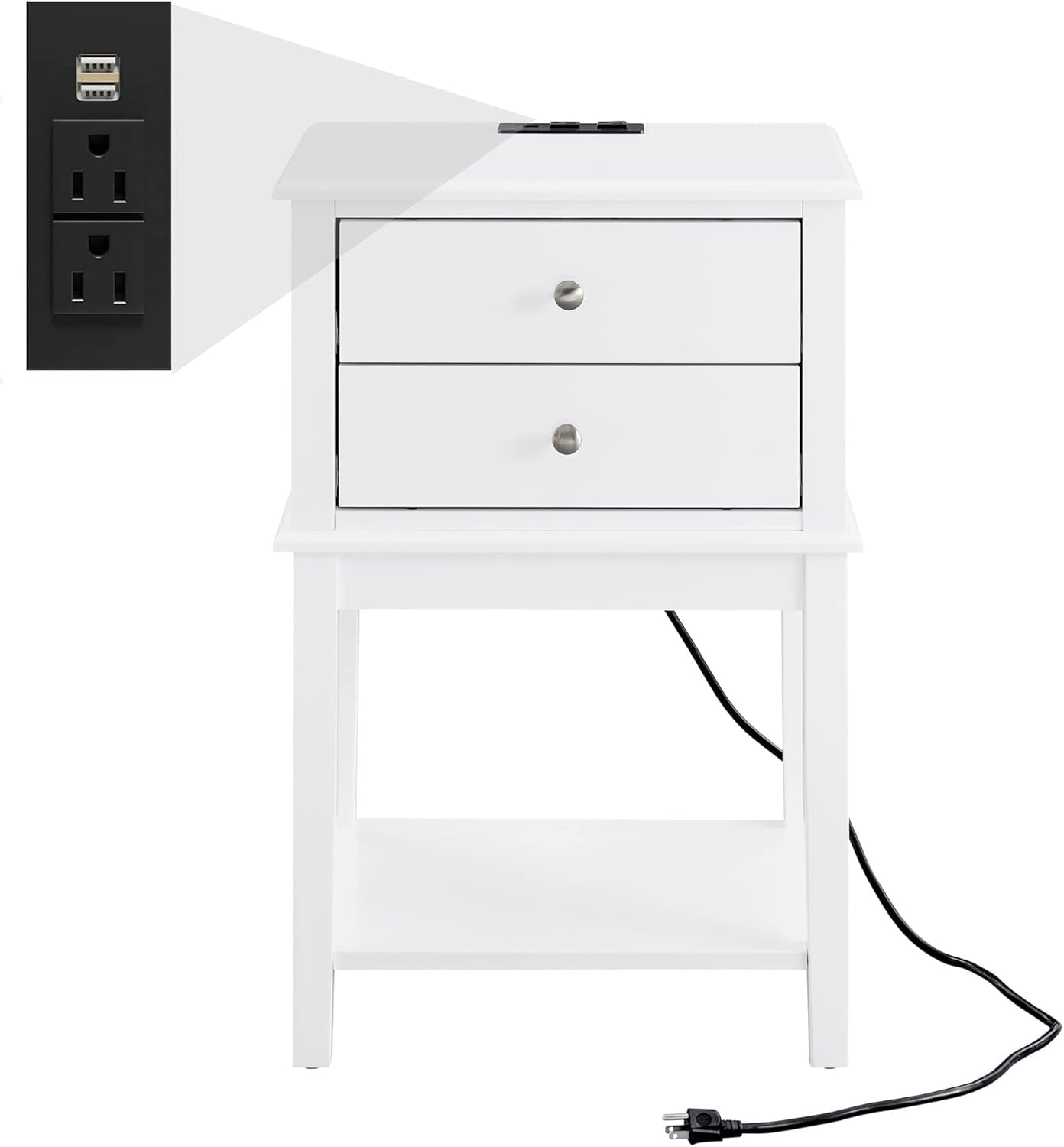 Black Nightstand with 2 Drawers for Bedrooms Tall 28", Big Wooden Bed Night Stand, Large Modern 19" Side End Table for Living Room