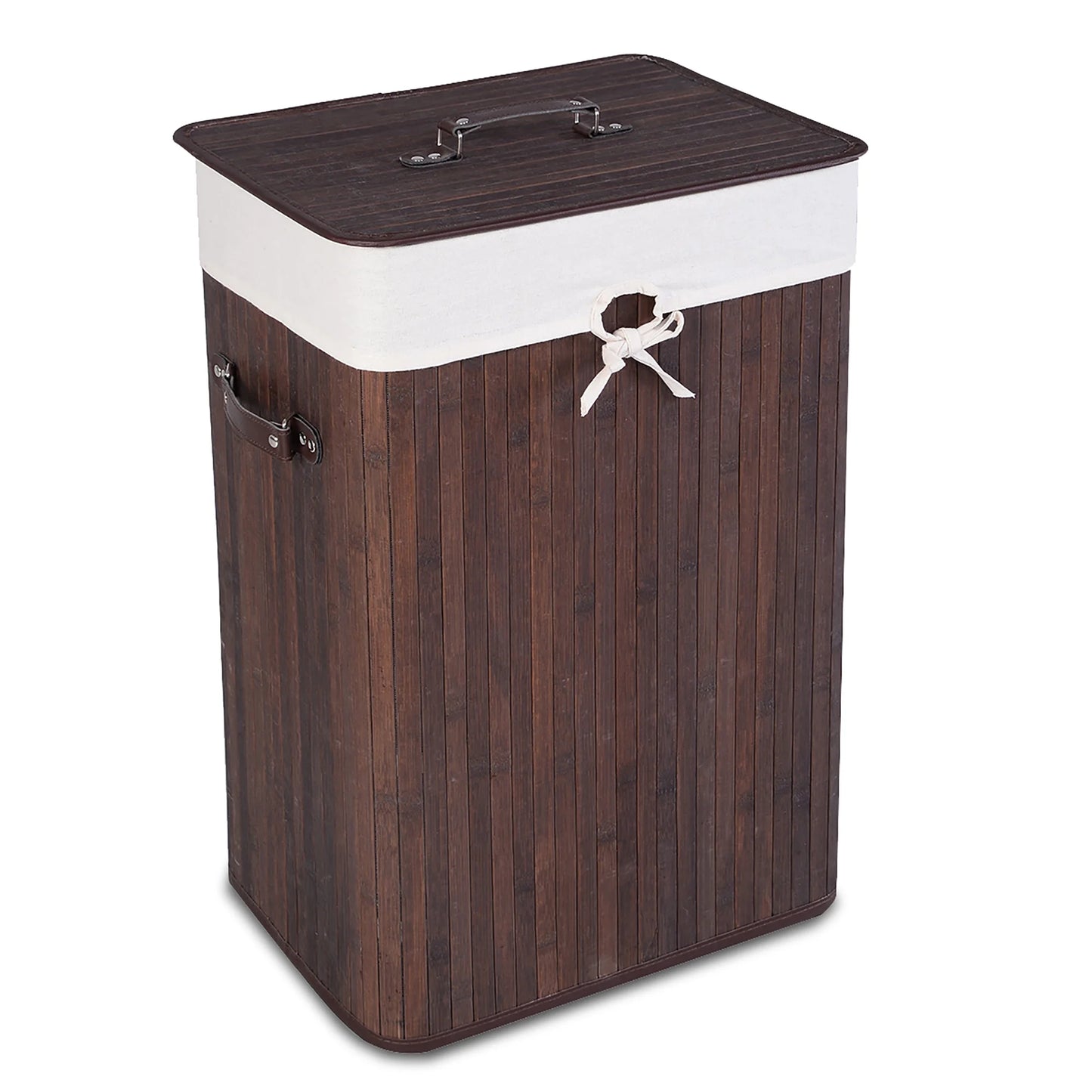 Tall Portable Laundry Basket, Deep Brown & White