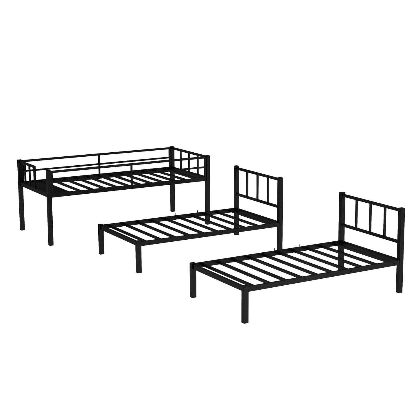Metal Twin Triple Bunk Bed, Twin over Twin over Twin Bunk Bed for 3 Kids, Noise Reduced Structure, Separates into 3 Twin Beds, Black