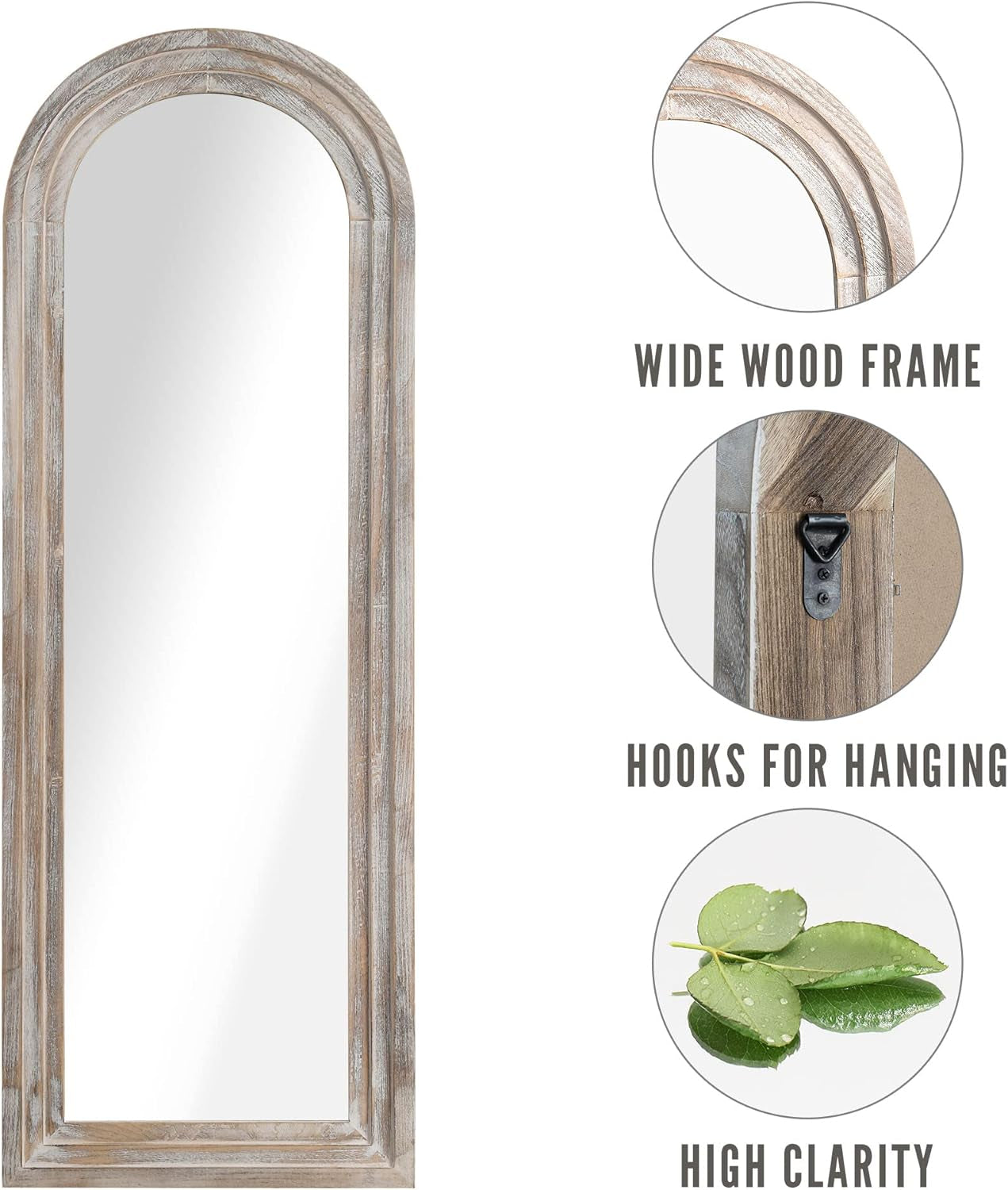 KIAYACI Arched Floor Mirror Wood Frame Wall Mounted Mirror Distressed Style Wide Frame Dressing Make up Mirror for Bathroom/Bedroom/Living Room/Dining Room/Entry/Farmhouse (Light Gray, 64" X 21")…