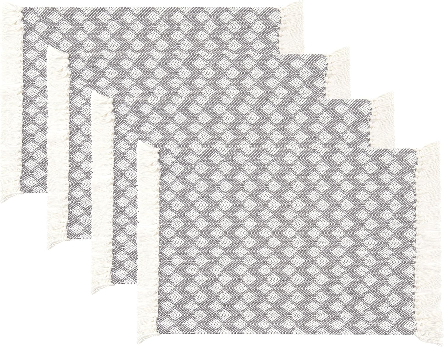 Placemats Set of 4, Woven Cloth Placemat Set, 14X19 In, Gray Boho Place Mats for Kitchen or Dining Table, Washable Cotton Table Mats