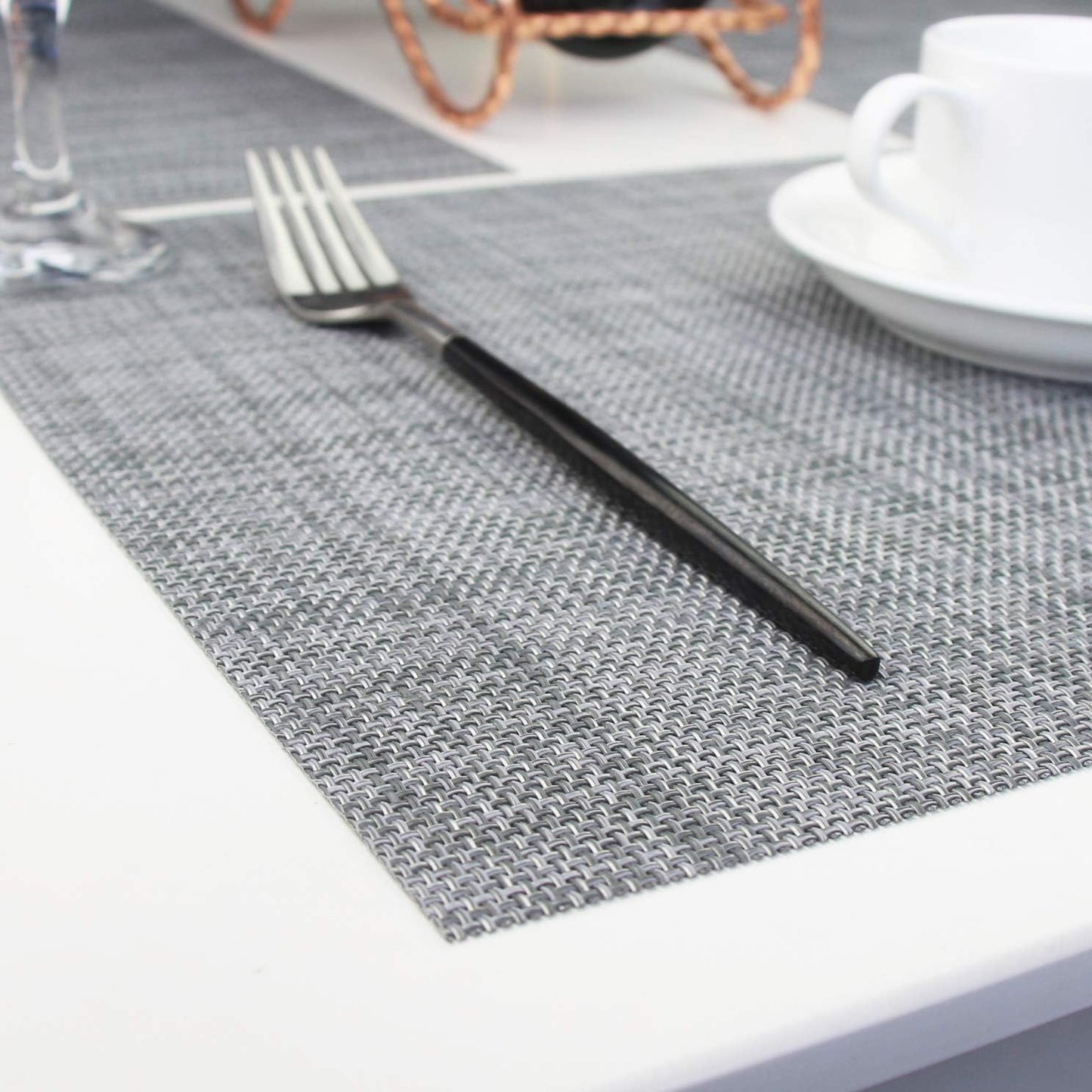 PIGCHCY Placemats Washable Vinyl Placemats Easy to Clean Plastic Non-Slip Placemats for Dining Table Set of 6 (Multi Grey)