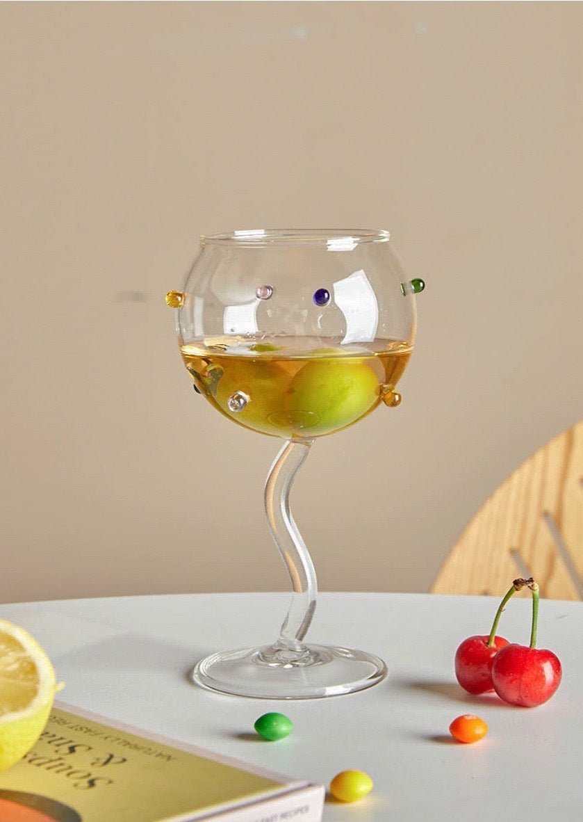 Hand Blown Rainbow Sprinkles Wine Glasses - Whimsical Dopamine Burgundy Glass