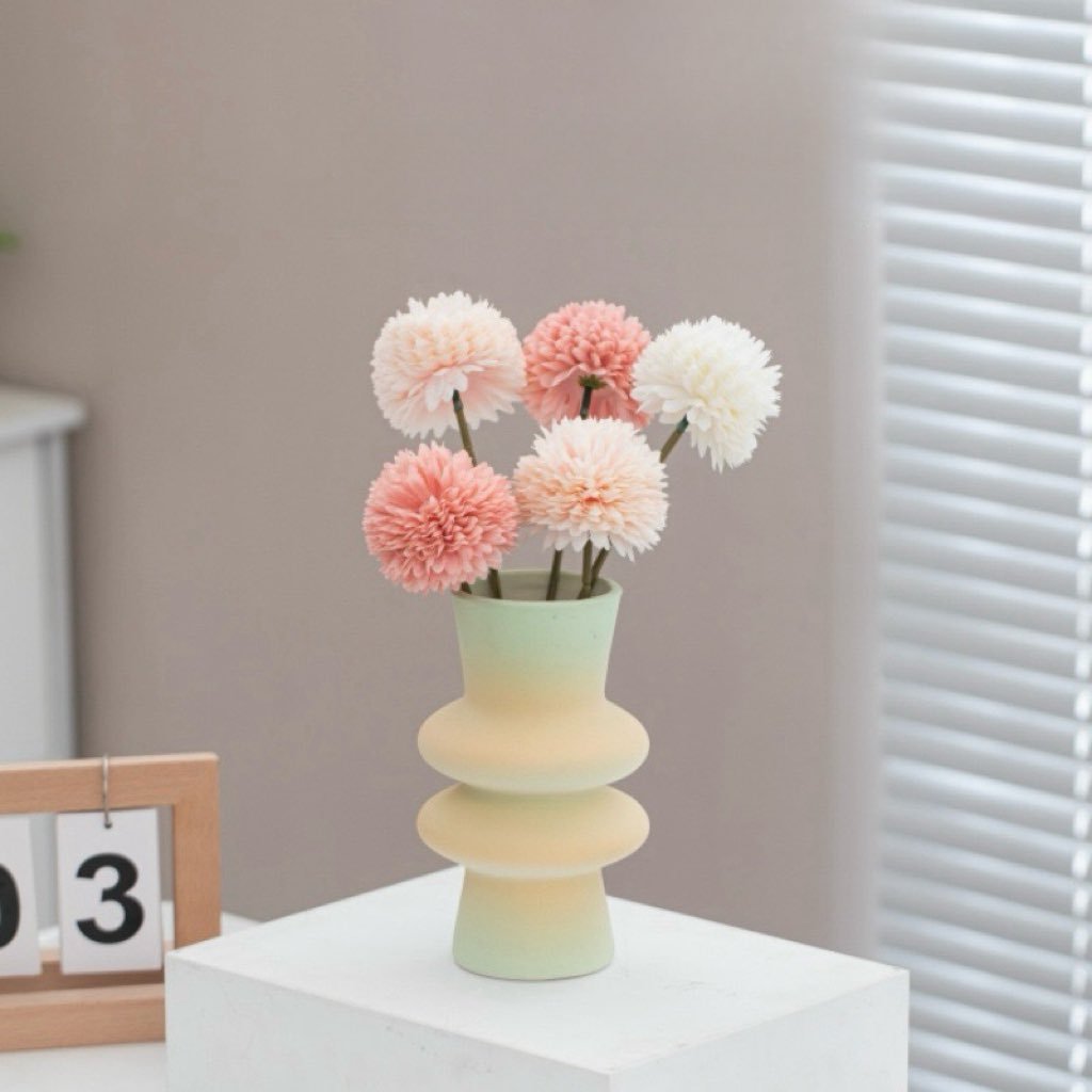 Handmade Ceramic Gradient Vase, Dopamine Geometric Matte Flower Vessels