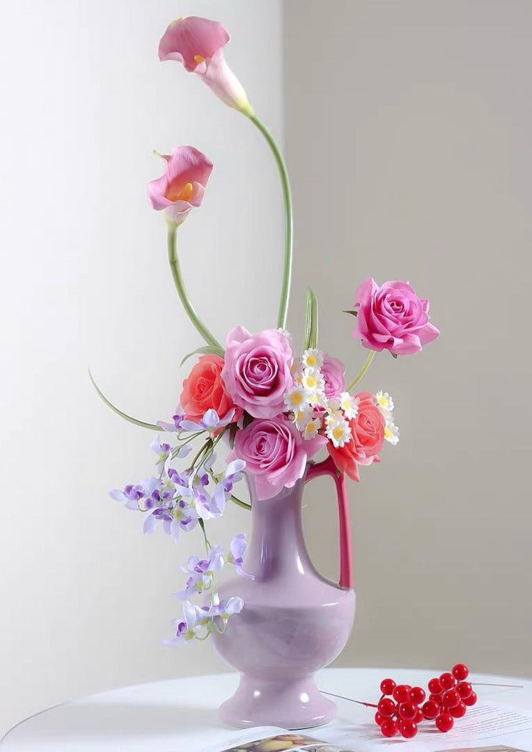 Handmade Medieval Style Ceramic Decorative Flower Vase - Glazed With Dopamine Colors