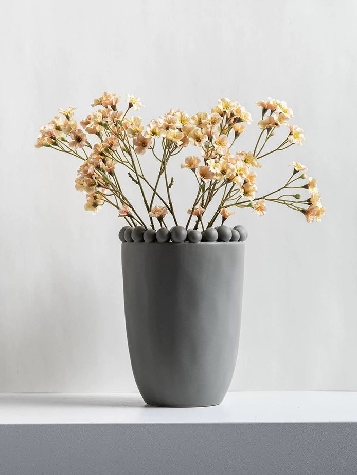 Handmade Morandi-color Pomponette Vase, Dotted Cylinder Centrepiece