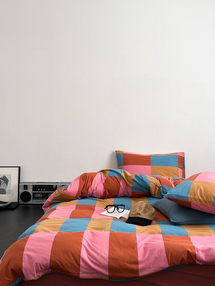 Rainbow Checker Duvet Cover Set With Pillowcases & Fitted Sheet