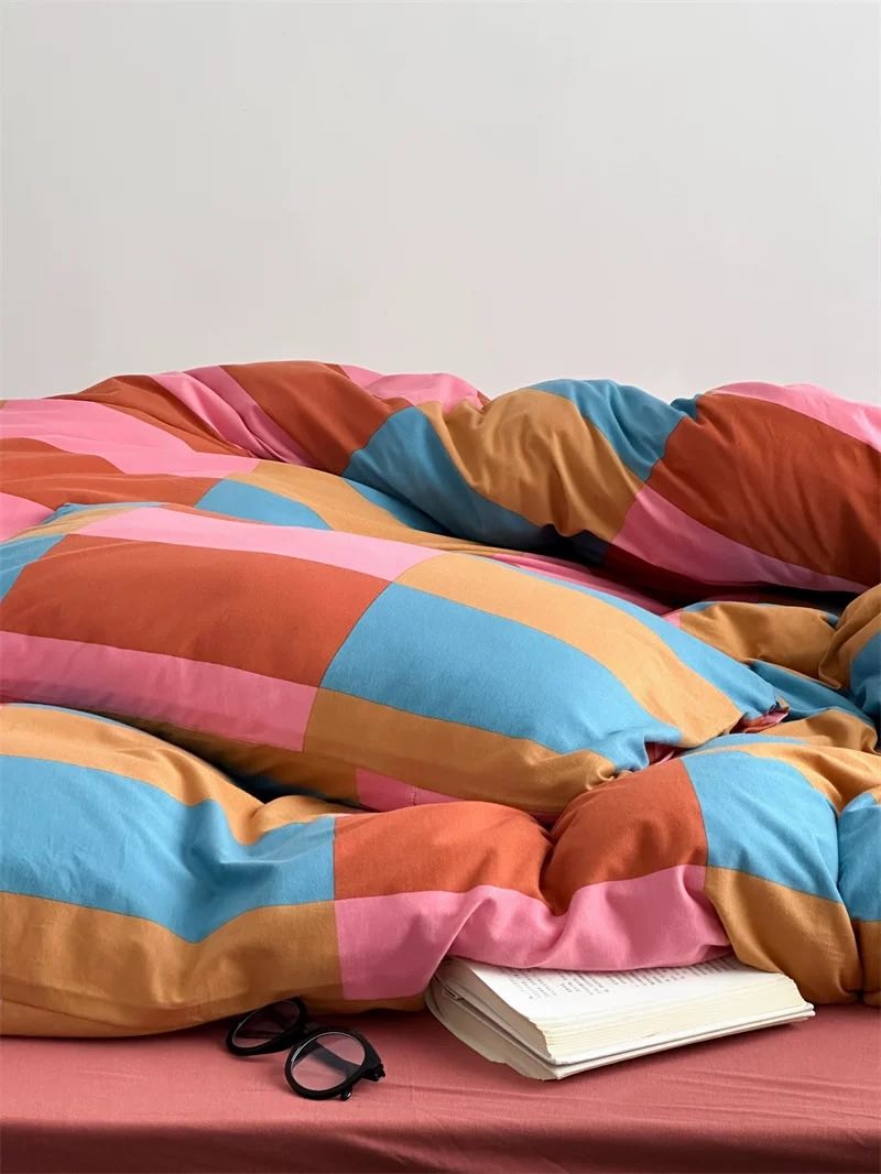 Rainbow Checker Duvet Cover Set With Pillowcases & Fitted Sheet