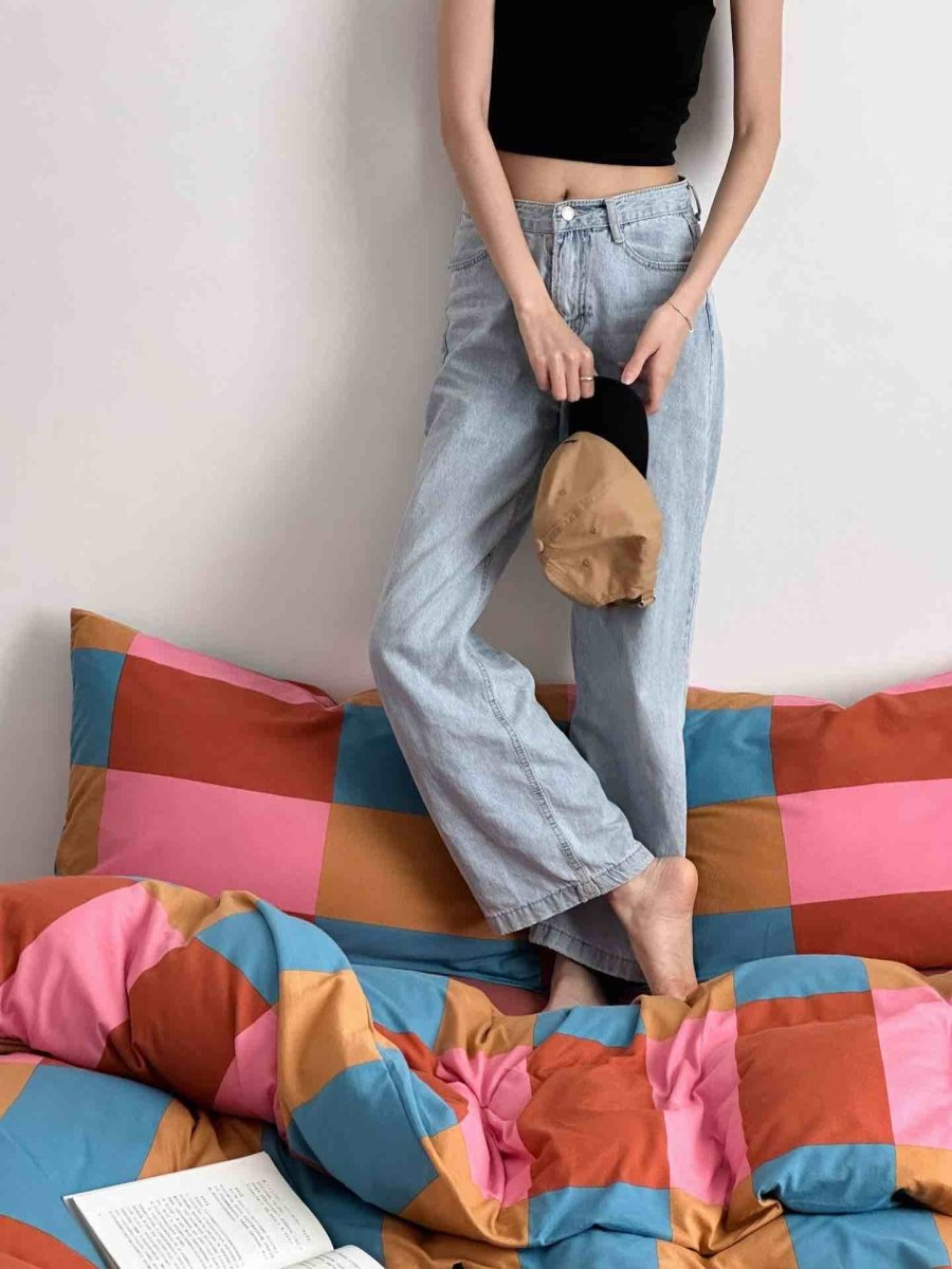 Rainbow Checker Duvet Cover Set With Pillowcases & Fitted Sheet