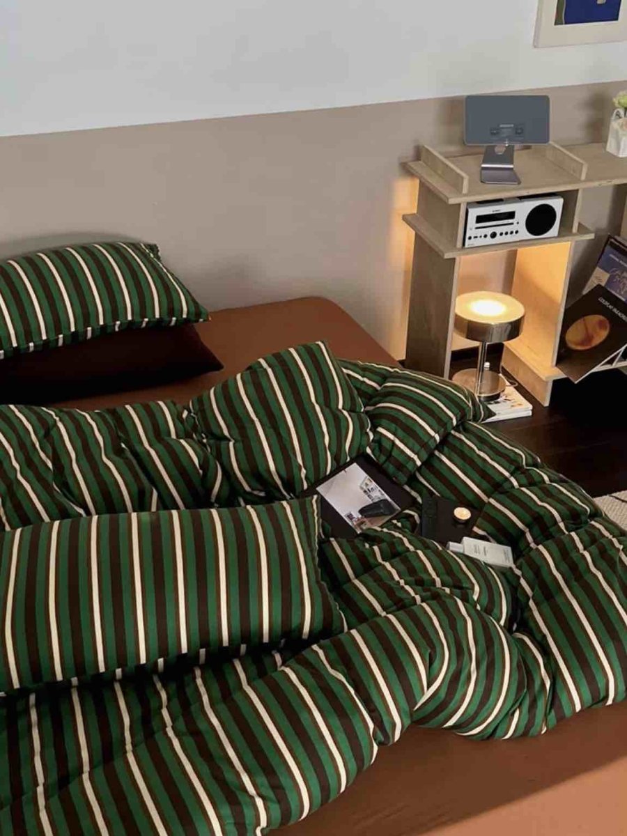 Retro Jersey Knit Stripe Duvet Cover Set with Pillowcases & Fitted Sheet