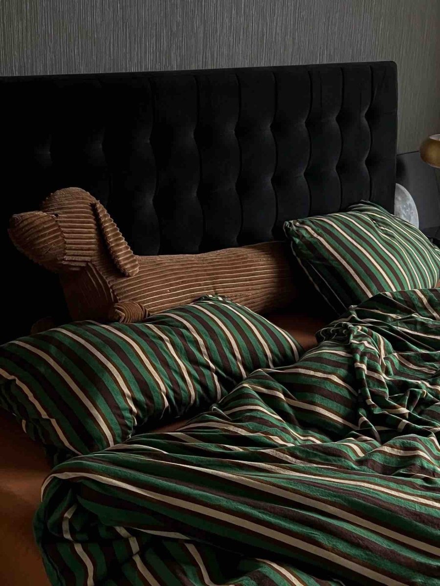 Retro Jersey Knit Stripe Duvet Cover Set with Pillowcases & Fitted Sheet