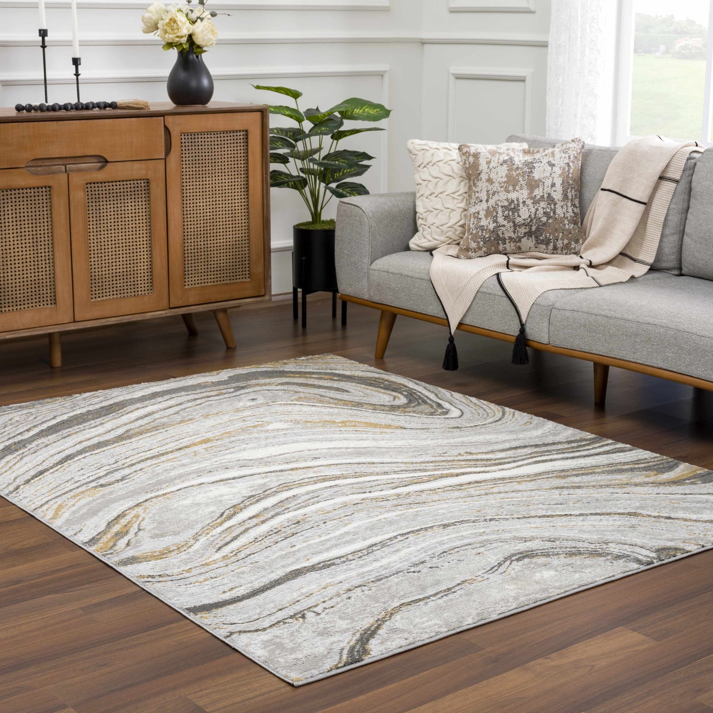 Live Marble Gray & Gold Area Rug