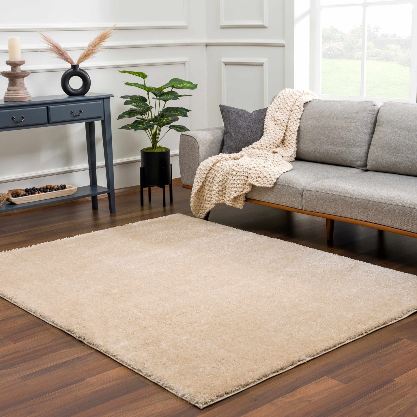 Heavenly Solid Dark Beige Plush Rug - Clearance