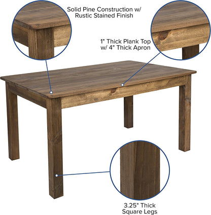 Rustic Solid Pine Farm Dining Table in Antique Finish