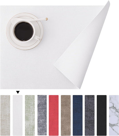 Homaxy Faux Leather Heat Resistant Placemats for Dining Table Set of 6, Waterproof Wipeable Washable PU Table Mats, Easy to Clean Anti-Slip Place Mats, 11.8" X 17", Beige