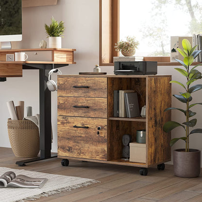 Executive L-Shaped Standing Desk with File Cabinet