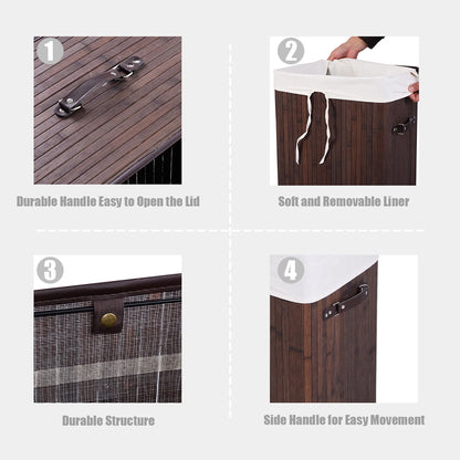 Tall Portable Laundry Basket, Deep Brown & White