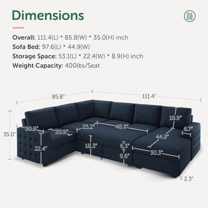 Sleeper Sectional Sofa with Pull Out Bed U Shaped Sectional Couch with