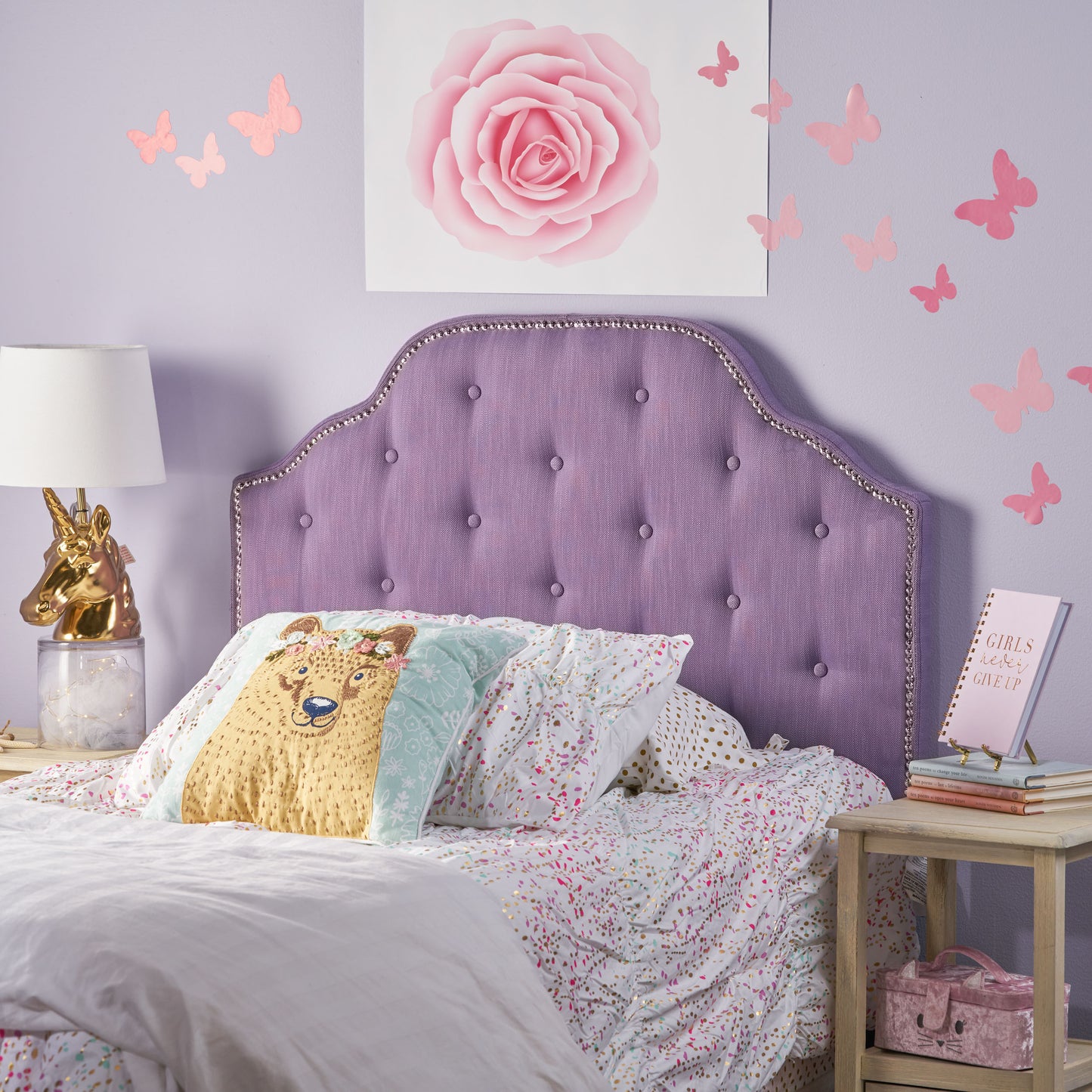 Tufted Upholstered Headboard Twin Size, Solid Wood Head Board with Durable Metal Legs, Adjustable Height Twin headboard with Nailhead Trim,fabric Headboard in Modern Button Tuffted Design