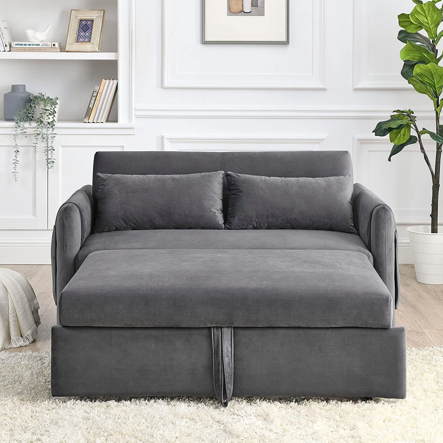 55″ Velvet Convertible Sofa Bed with Adjustable Backrest