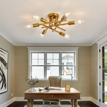 6-Lights Semi Flush Mount Ceiling Light Fixture Gold Modern Matte