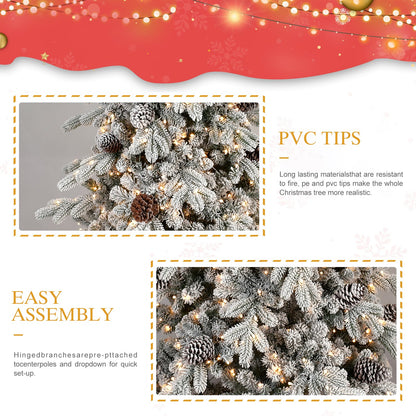 6FT Flocked PE/PVC Christmas Tree with 600 Warm White LED Lights – 935