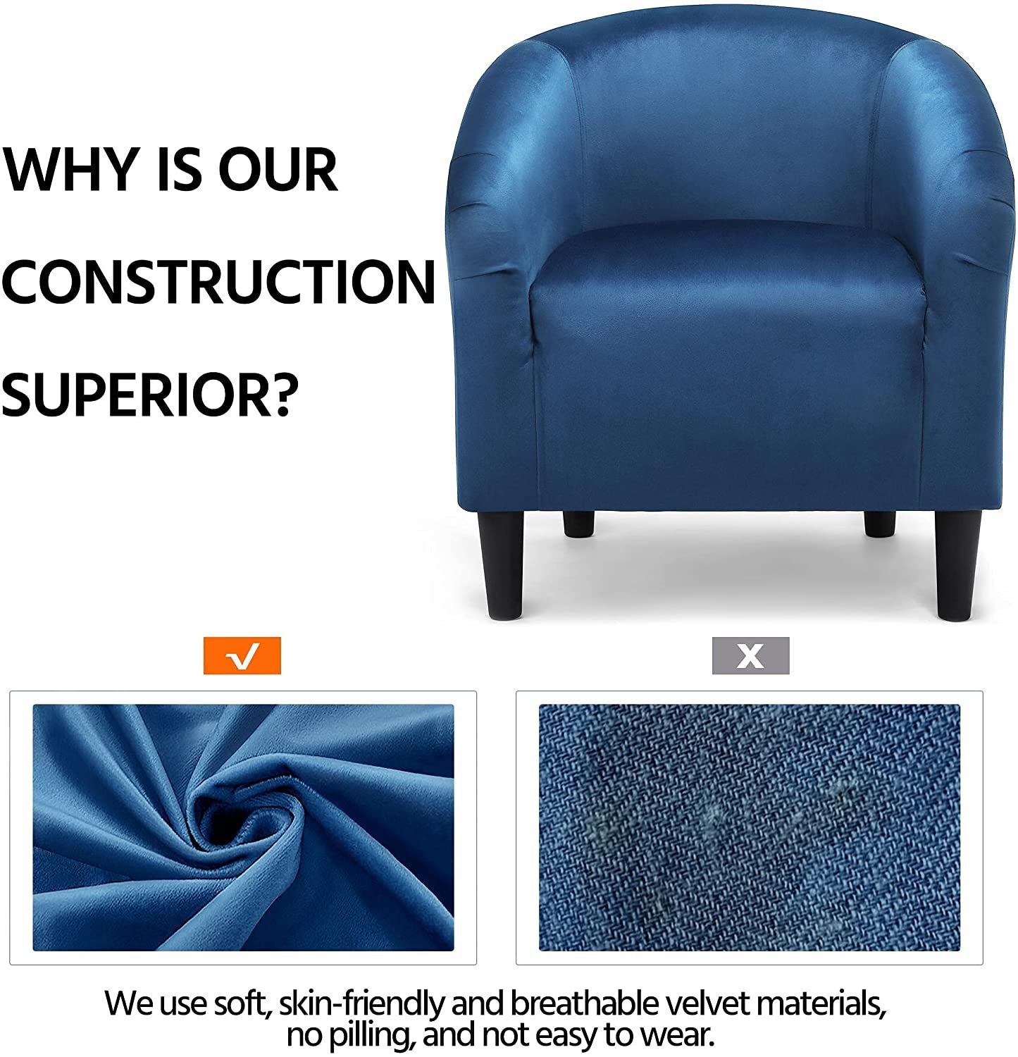 Pagoda Blue Velvet Club Chair with Armrests