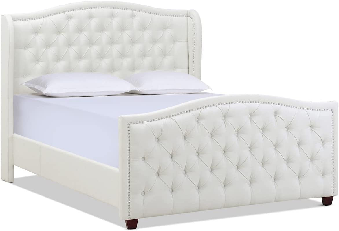 Jennifer Taylor Home Marcella Upholstered Shelter Headboard Bed Set, Queen, Olive Green Performance Velvet