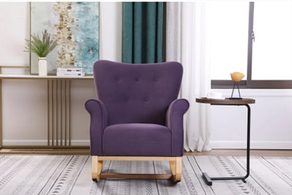 Living Room Rocking Chair, Modern Velvet Upholstered Accent Rocker Chair with Padded Seat and Wood Legs, High Back Glider Rocking Arm Chair for Nursery Baby Room Bedroom Playroom, Lavender Purple