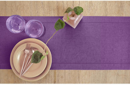 Solino Home Purple Linen Table Runner 60 Inches Long – 100% Pure Linen Classic Hemstitch Table Runner 14 X 60 Inch – Machine Washable Dining Table Runner for Valentines Day, Spring, Easter Decor