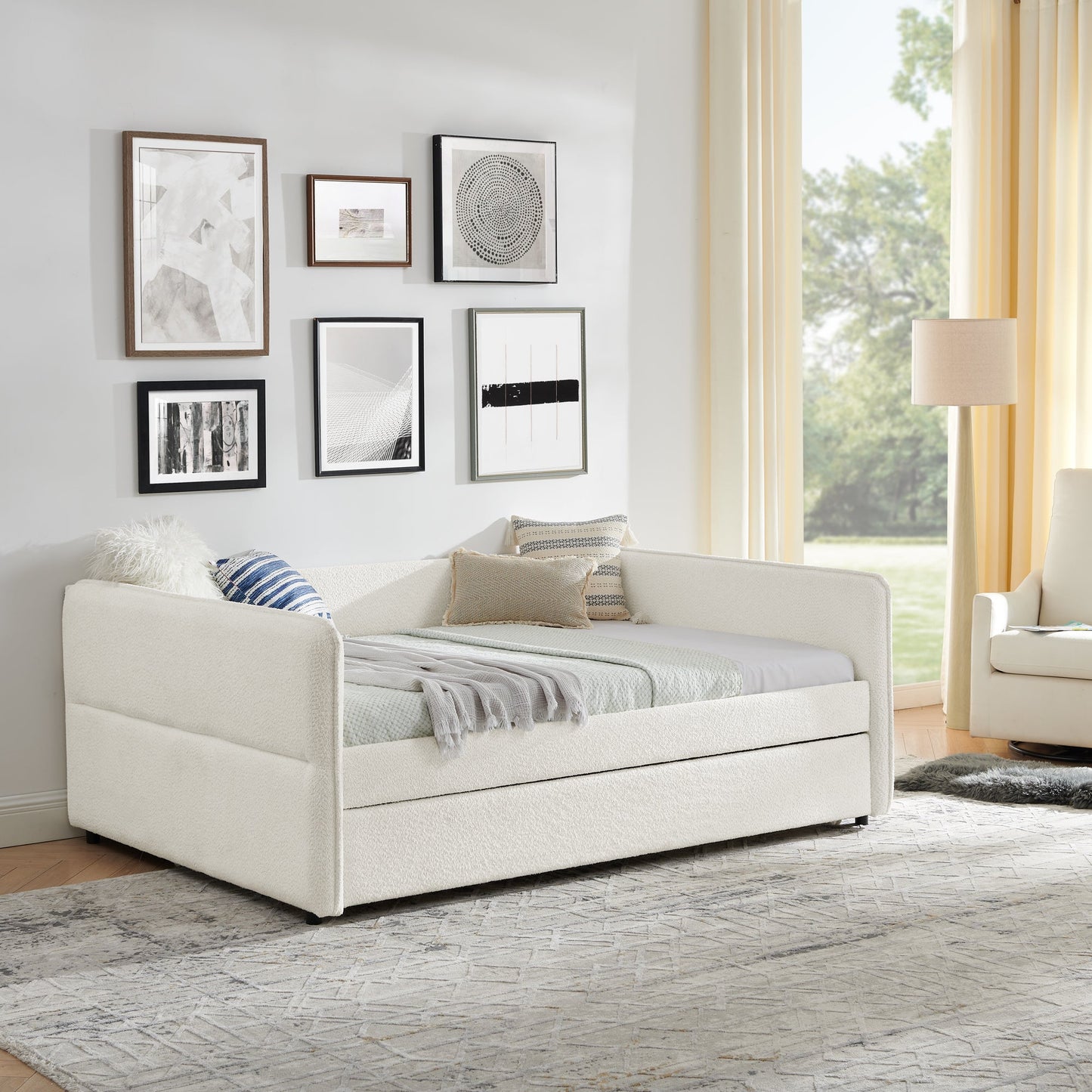 Upholstered Tufted Daybed Sofa Bed with Trundle and Convertible Design