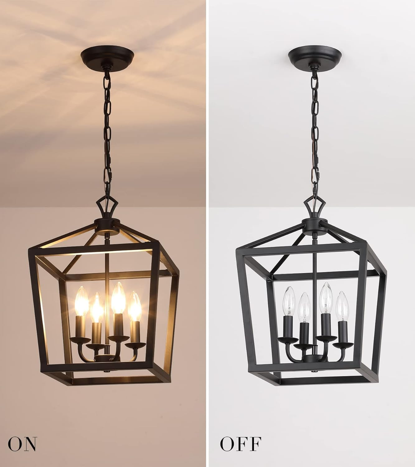 Farmhouse Rustic Black Lantern Chandelier Hanging Light Fixture