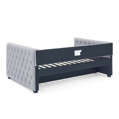 Upholstered Tufted Daybed Sofa Bed with Trundle and Convertible Design