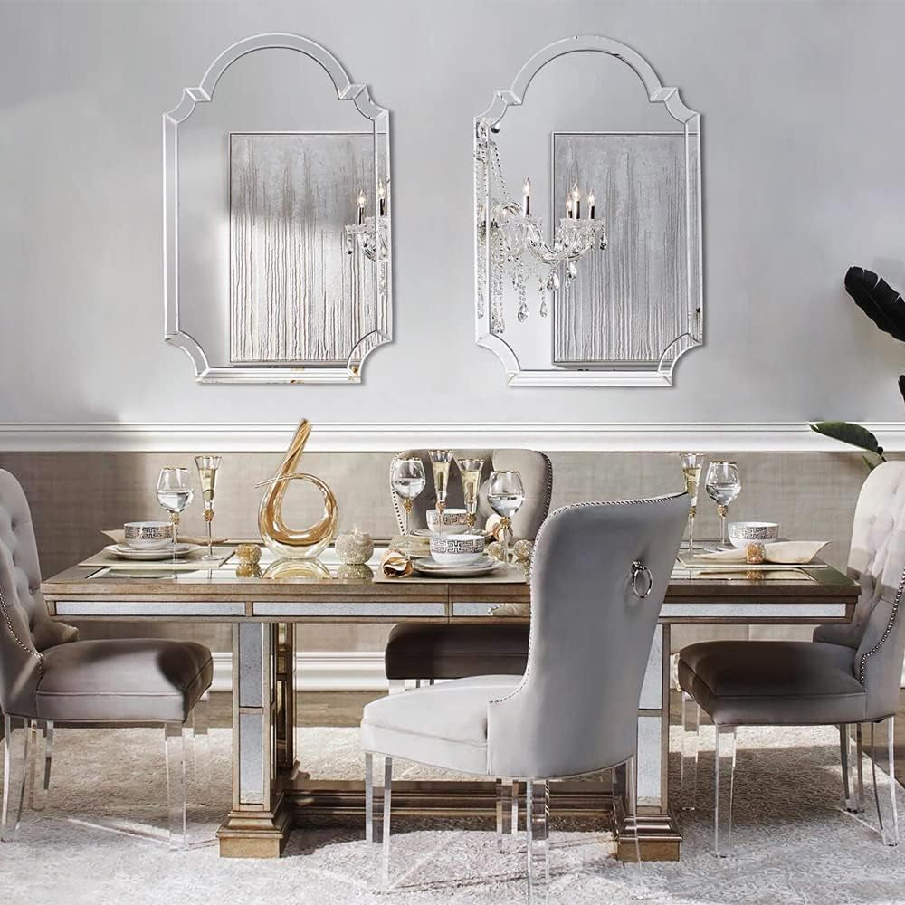 Contemporary Large Arched Wall Mirror, 33.5 X 21.6 with Glass Beveled