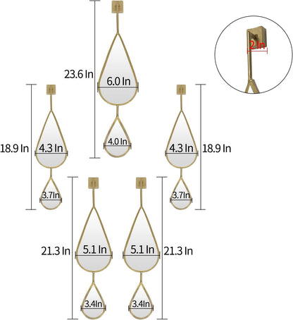 Wall Mirror Decorative Mirrors Mounted Decor Tear Drop Shape Gold for