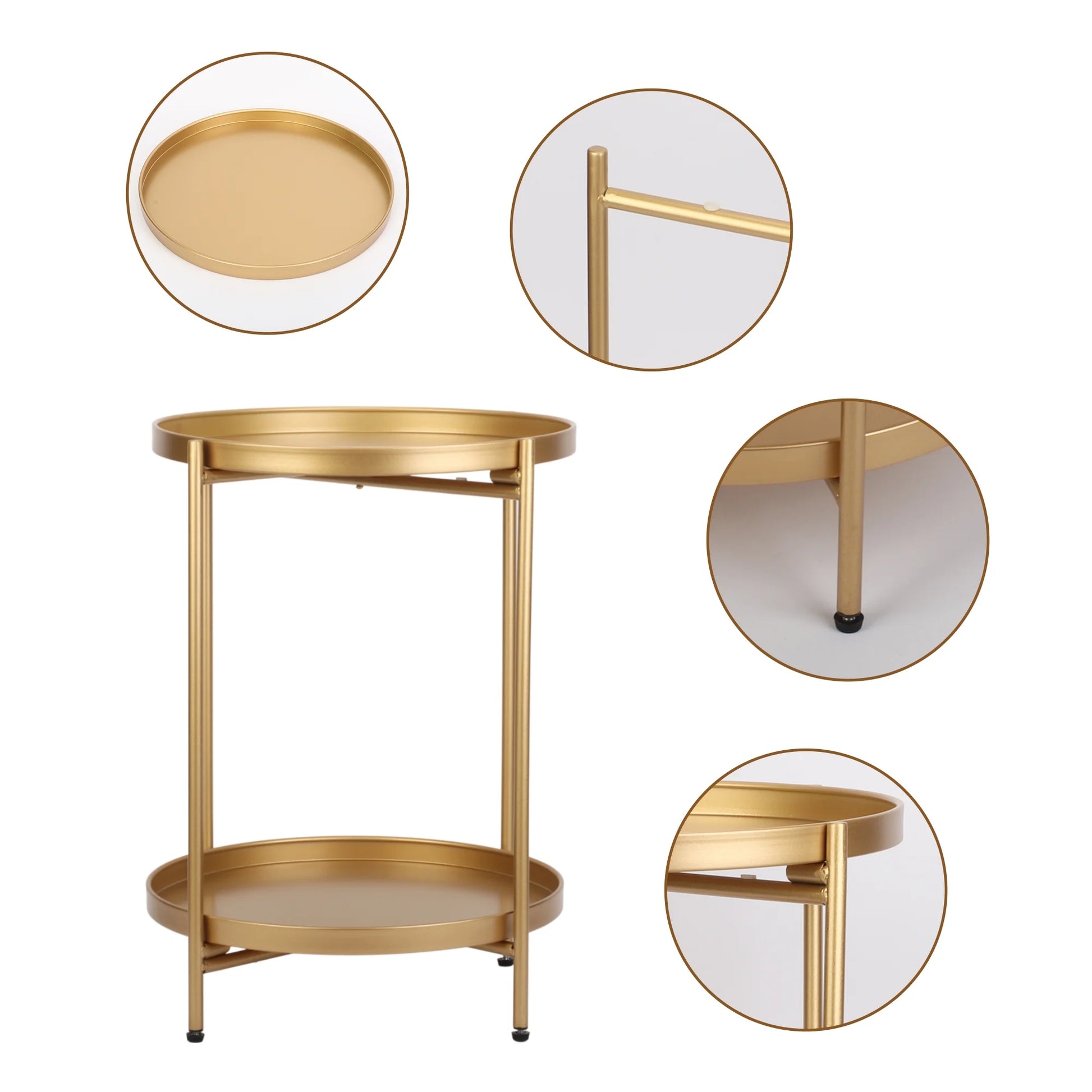 Metal End Table, 2 Tier Modern Gold Circle Side Table, 20.27"H Sofa Table Removable Tray, Coffee Table Indoor Outdoor