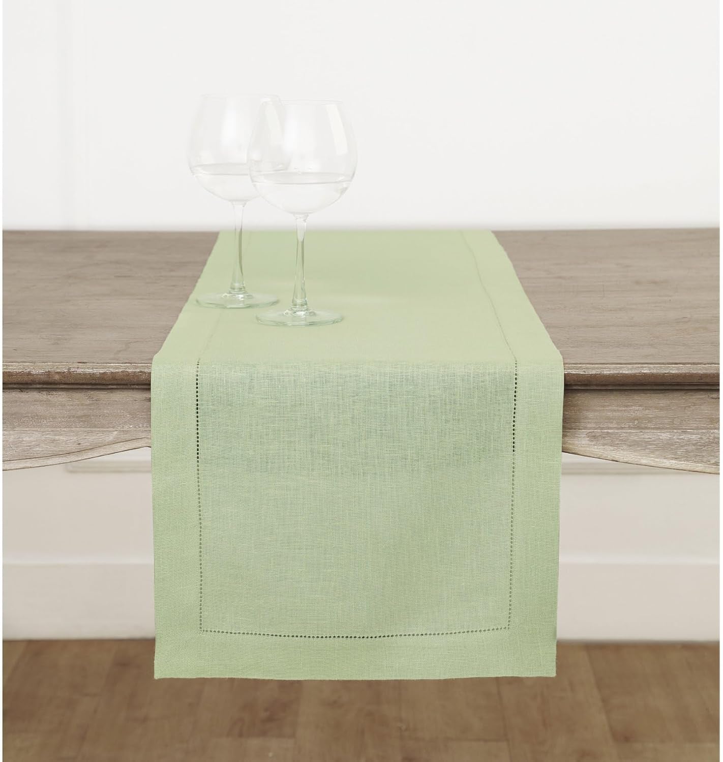 Solino Home Purple Linen Table Runner 60 Inches Long – 100% Pure Linen Classic Hemstitch Table Runner 14 X 60 Inch – Machine Washable Dining Table Runner for Valentines Day, Spring, Easter Decor